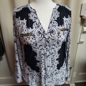 I.N.C. International Concepts Black & White (Lace Print) Top XL